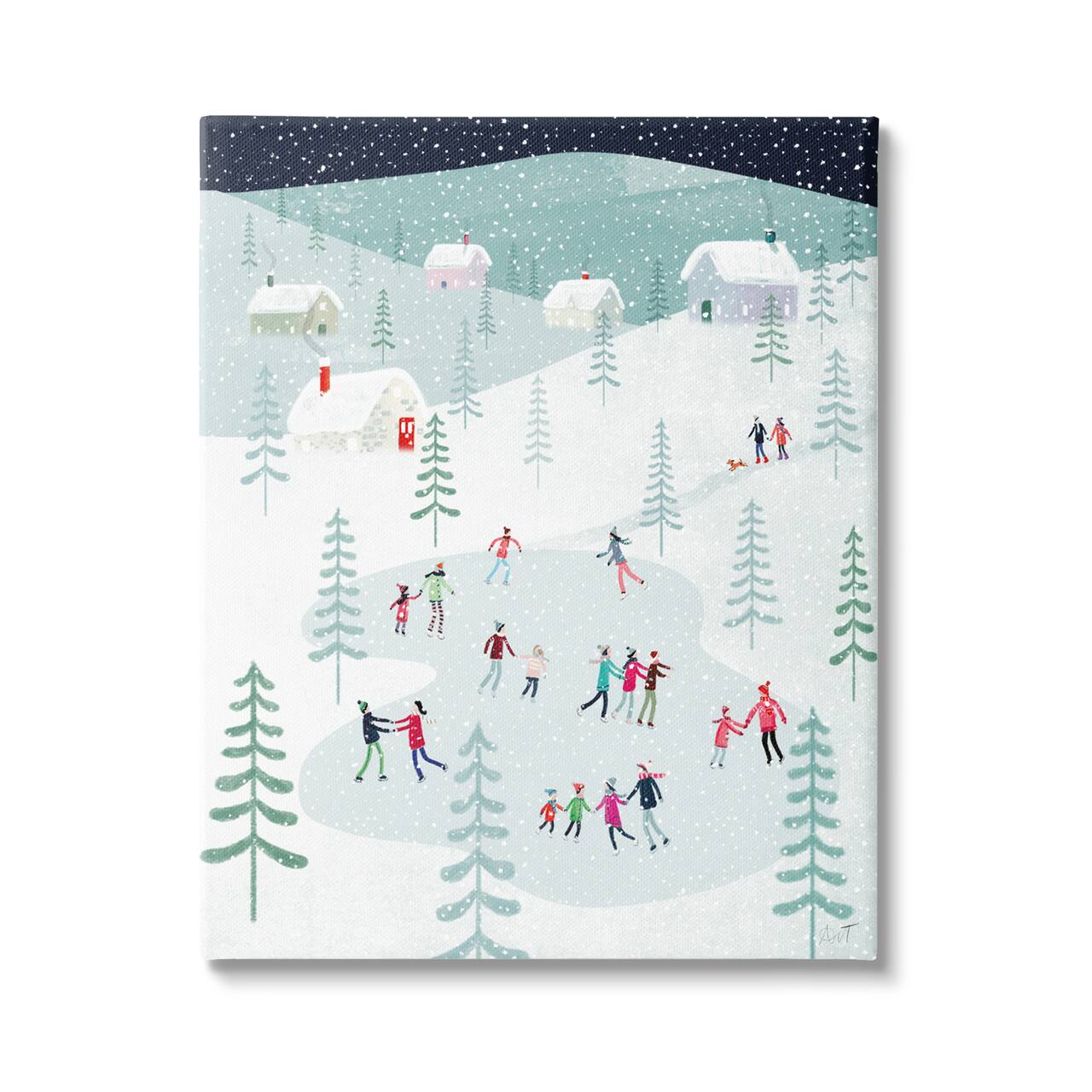 Stupell Industries Ice Skating Families Snowfall Canvas Wall Art